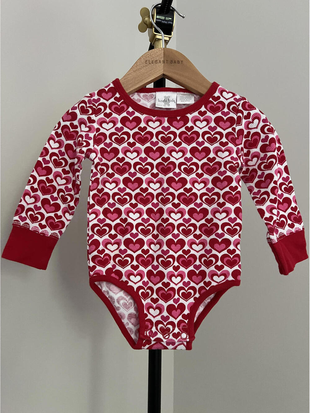 Vintage Koala Kids Waffle Heart Print Long Sleeve Onesie